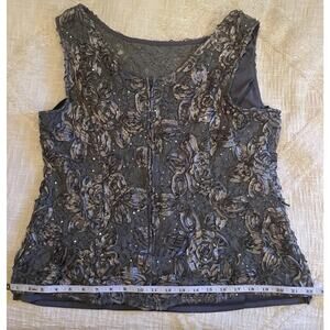 Onyx Nite Sleeveless Lined Top Ribbon Sequin Roses Silver Gray Lined Wedding XL